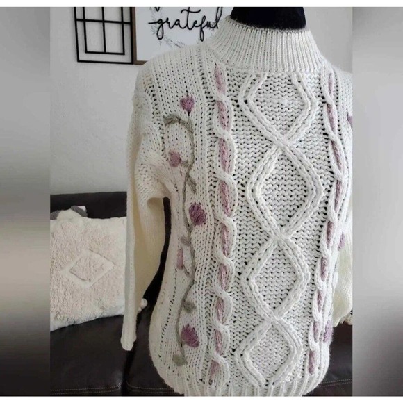 Kimberly Hope NWT Vintage 90's Boho Chic Floral Embroidered Sweater Size M - Picture 4 of 12